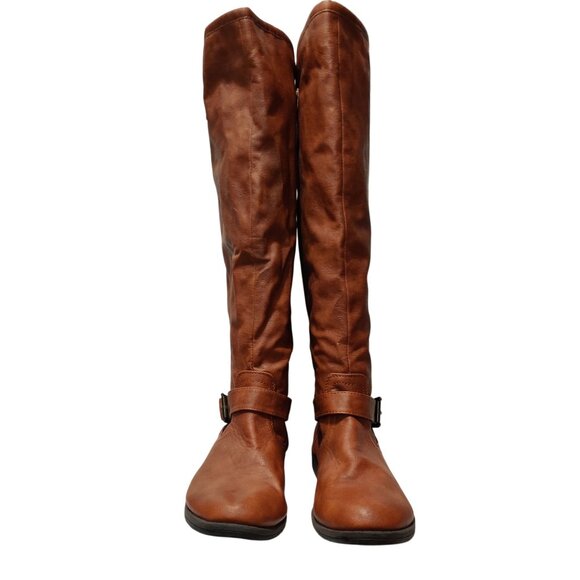 Bamboo Montage 10 Womens Boots Brown Knee High Faux Leather Buckle Stud Lined - Picture 14 of 15